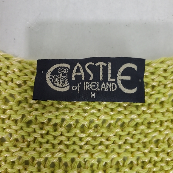 Castle of Ireland Knitwear Open Knit Lime Green Cardigan Sweater Shell Buttons M - Picture 7 of 11